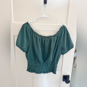 Chic Forest Green Smocked Women's Blouse